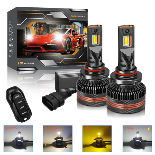 Lot de 2 ampoules LED pour phares de voiture, 60 W, 8 000 lm, 6 000 K, télécommande tricolore, 9005 SH04011333-09